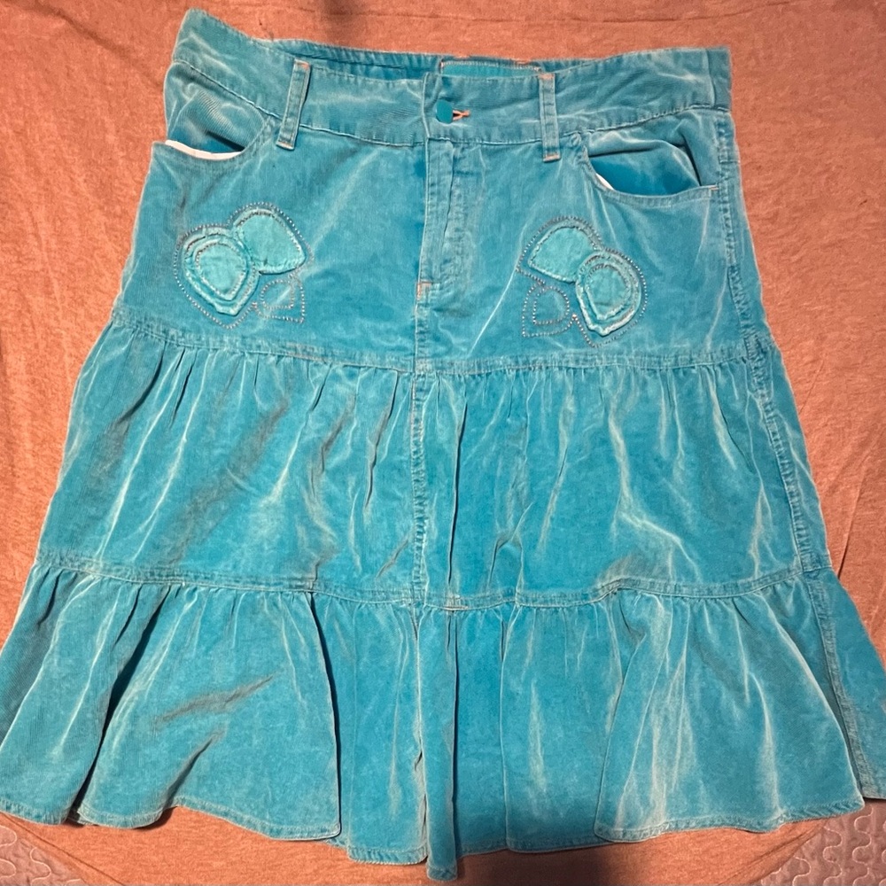Teal Tiered Velvet Skirt - Women